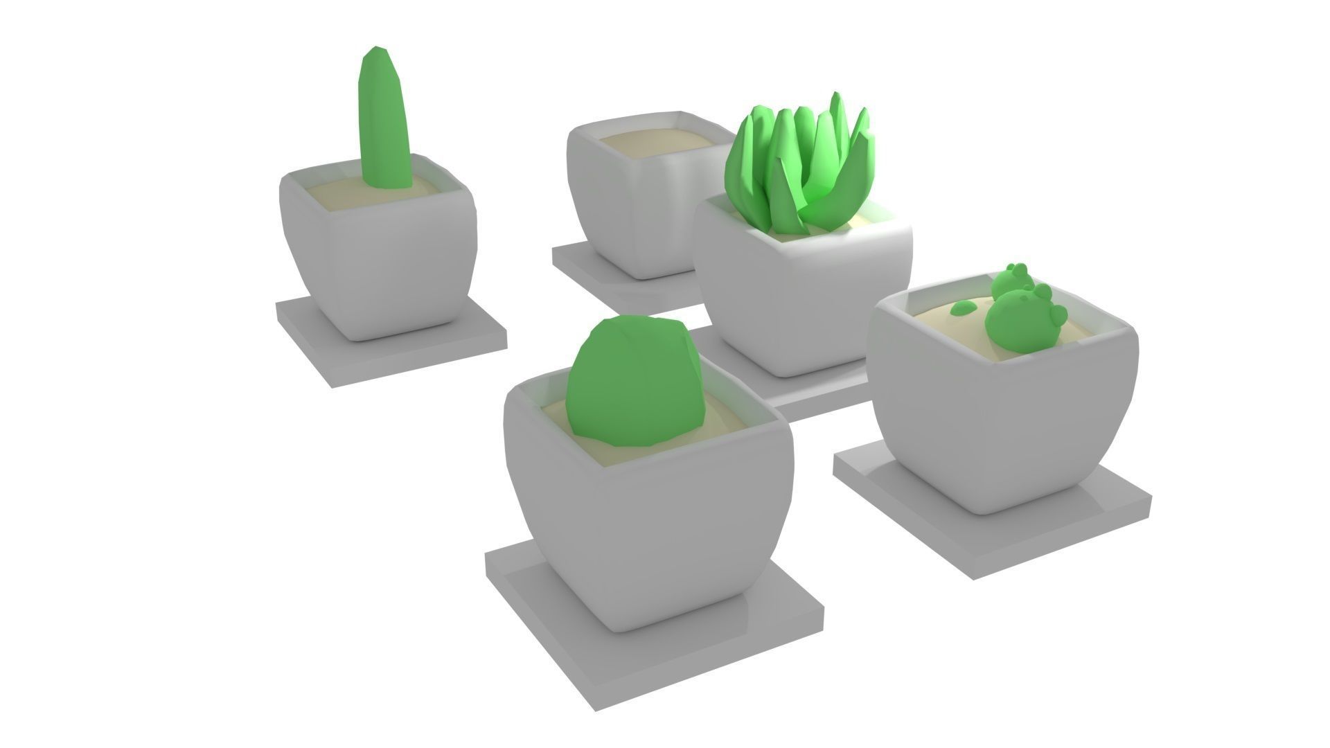 Planties set potted plant with smiley face Low-poly 3D model_11