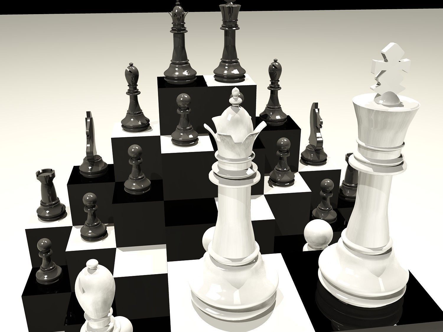 Chess board with pieces 3D model_3