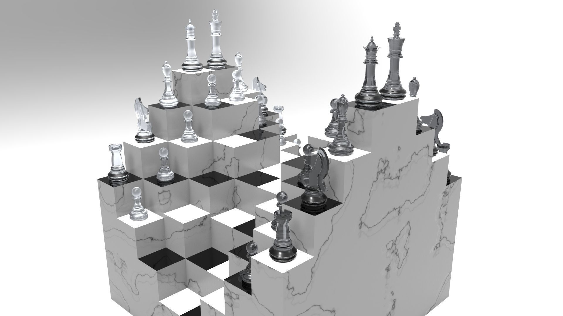 Chess board with pieces 3D model_5