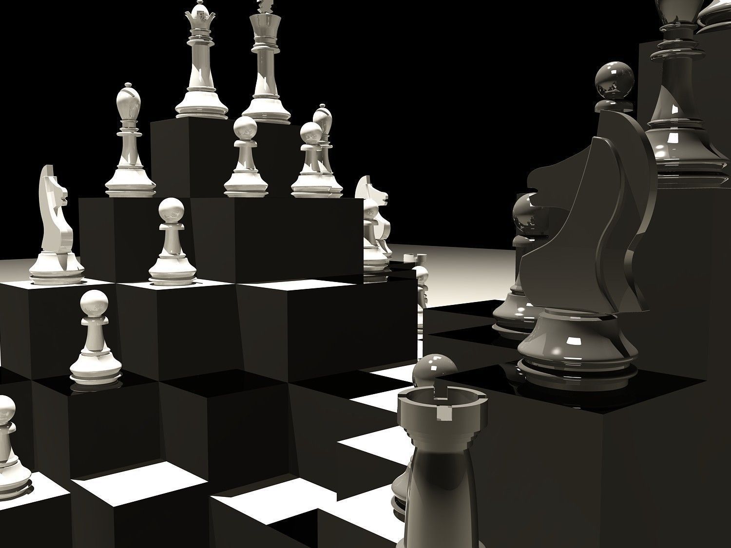 Chess board with pieces 3D model_2