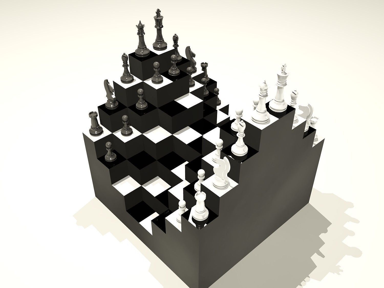 Chess board with pieces 3D model_1