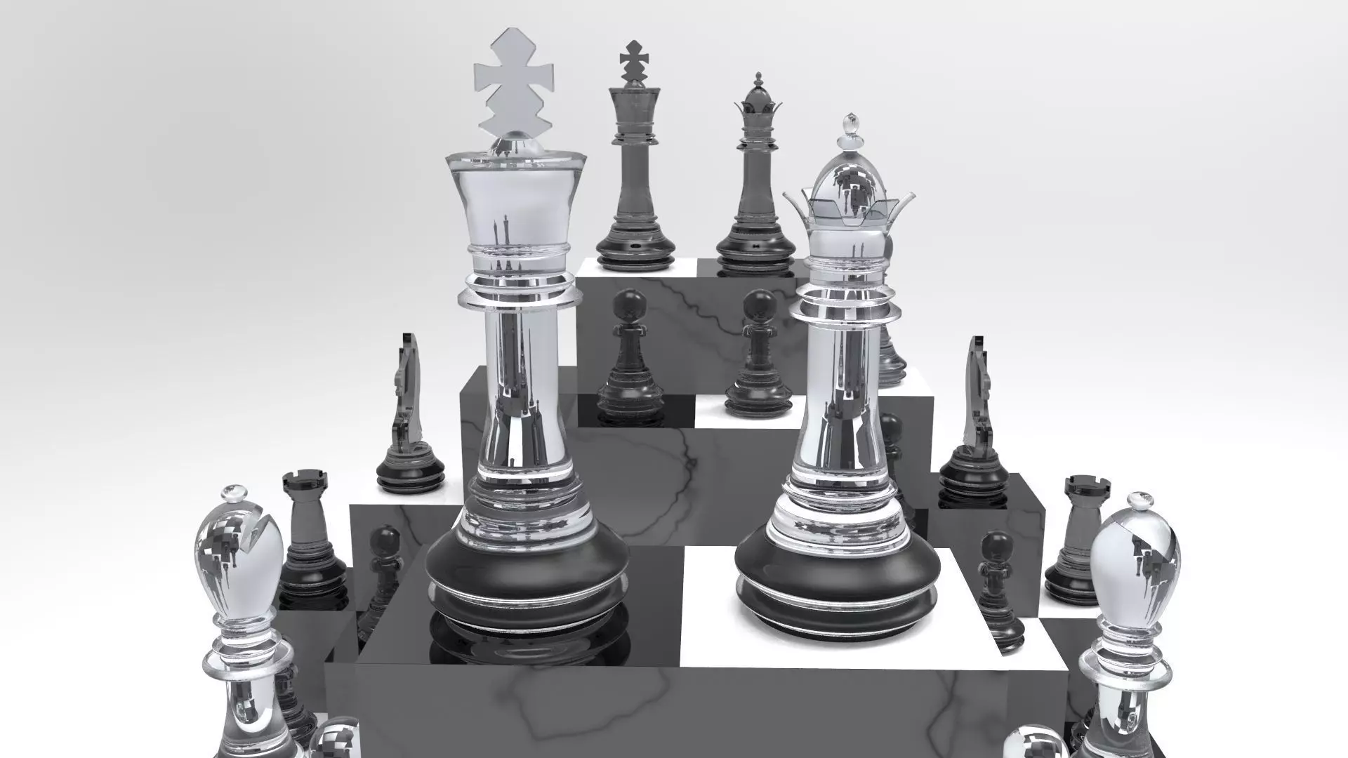 Chess board with pieces 3D model_0
