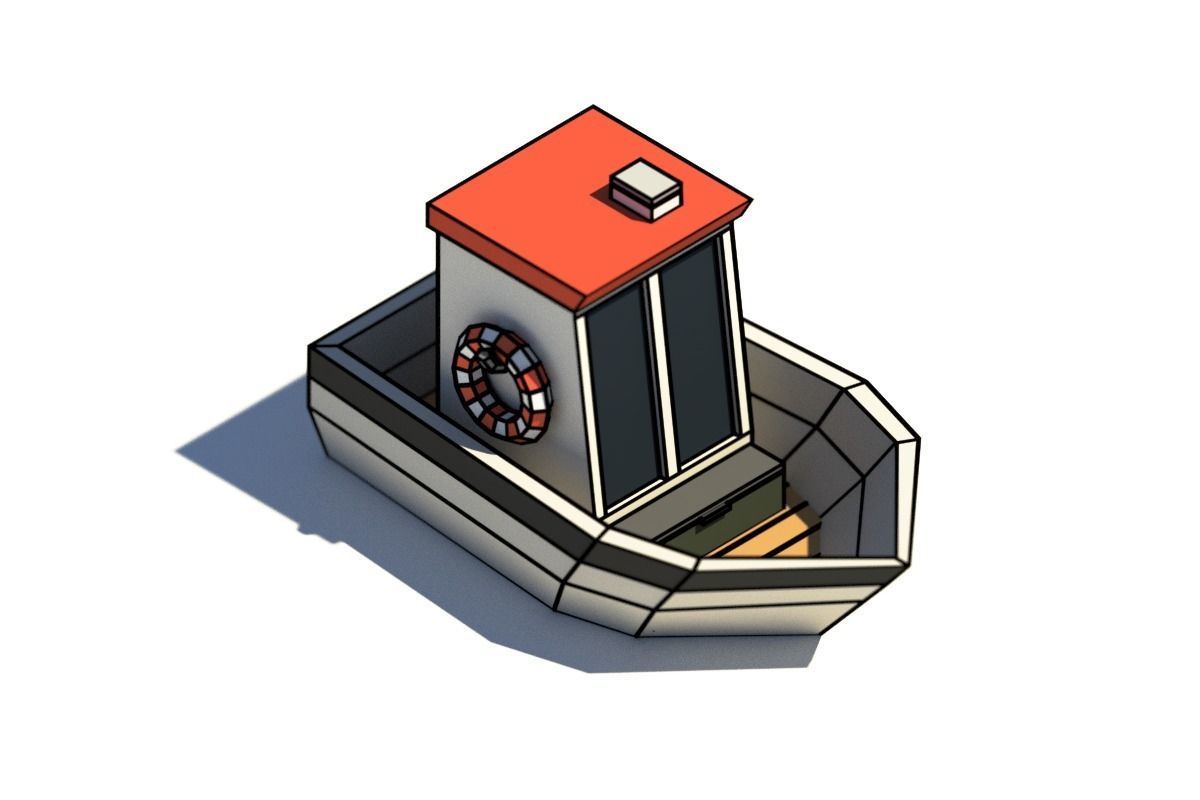 Low Poly Boat with house Low-poly 3D model_1