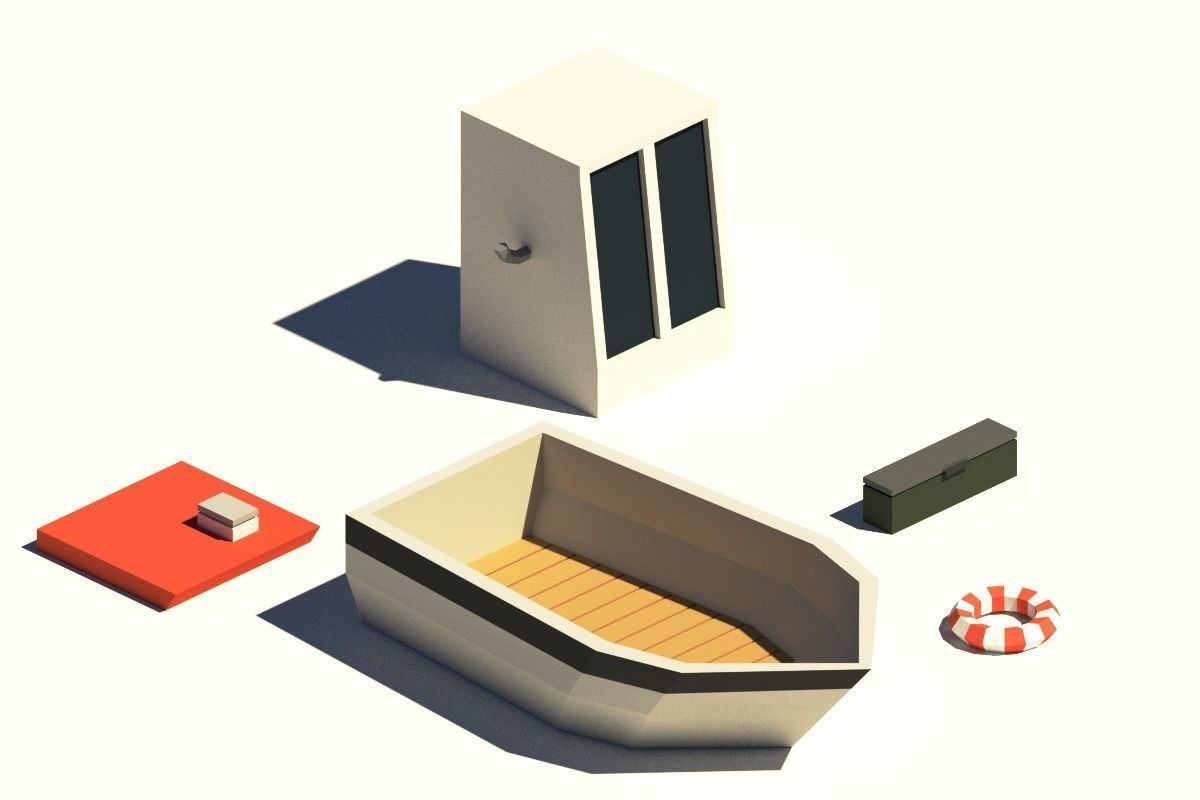 Low Poly Boat with house Low-poly 3D model_2