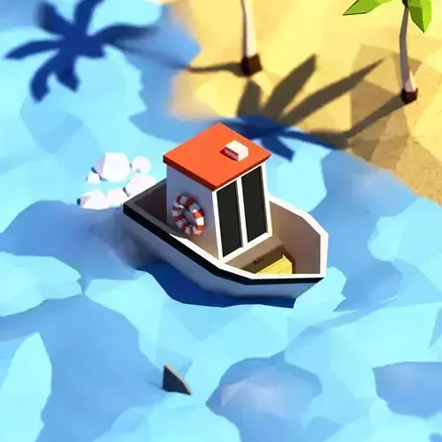 Low Poly Boat with house