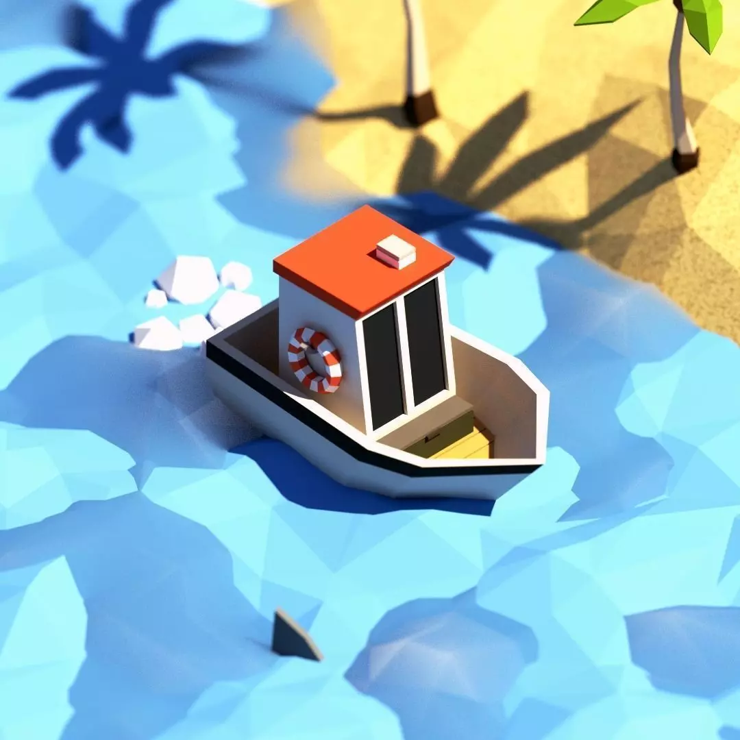 Low Poly Boat with house Low-poly 3D model_0