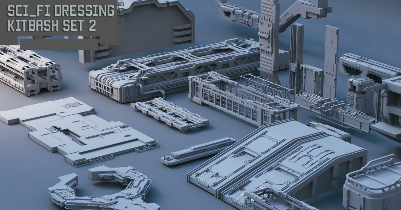 Scifi dressing kitbash set 2 Low-poly 3D model_1