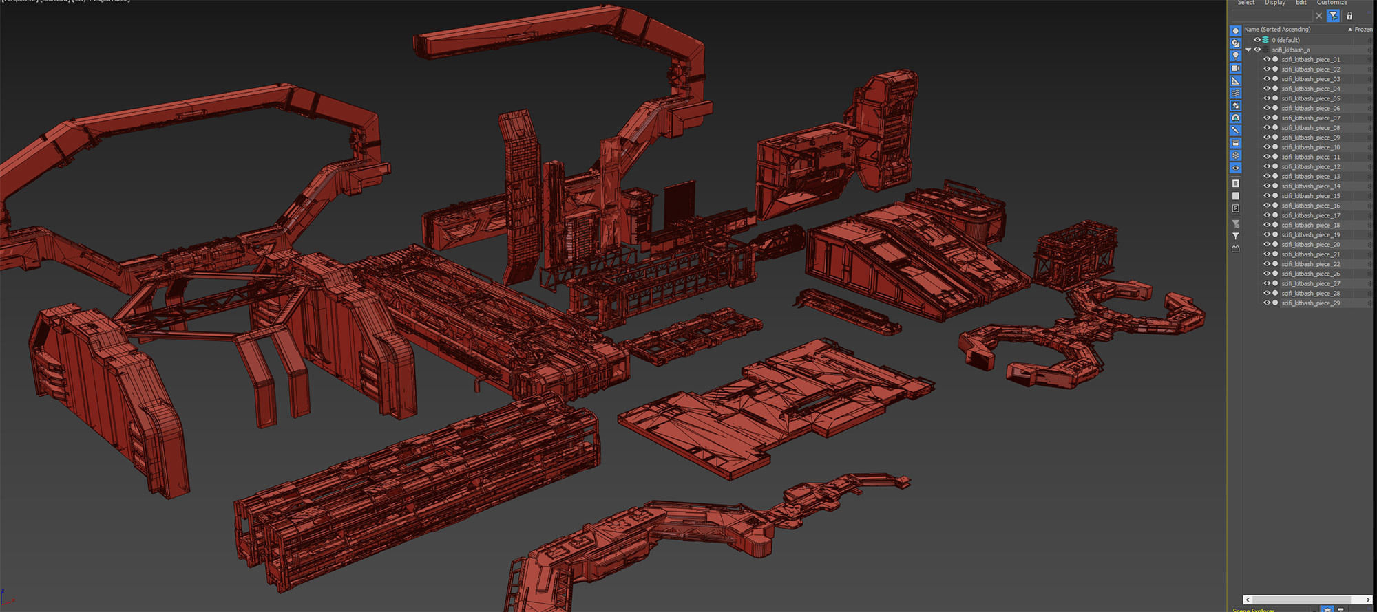 Scifi dressing kitbash set 2 Low-poly 3D model_4