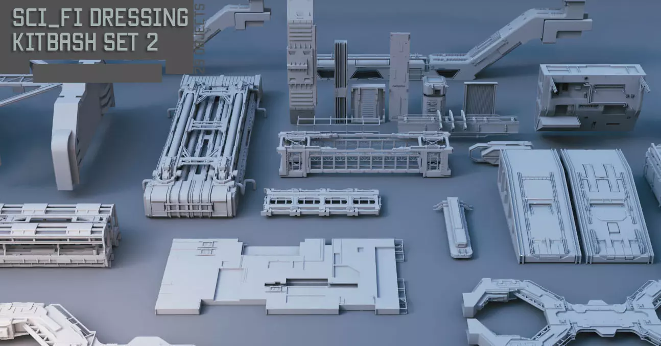 Scifi dressing kitbash set 2 Low-poly 3D model_0