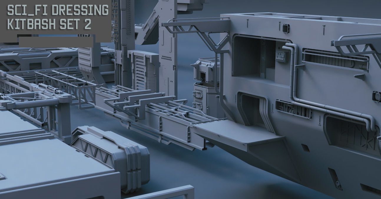 Scifi dressing kitbash set 2 Low-poly 3D model_2