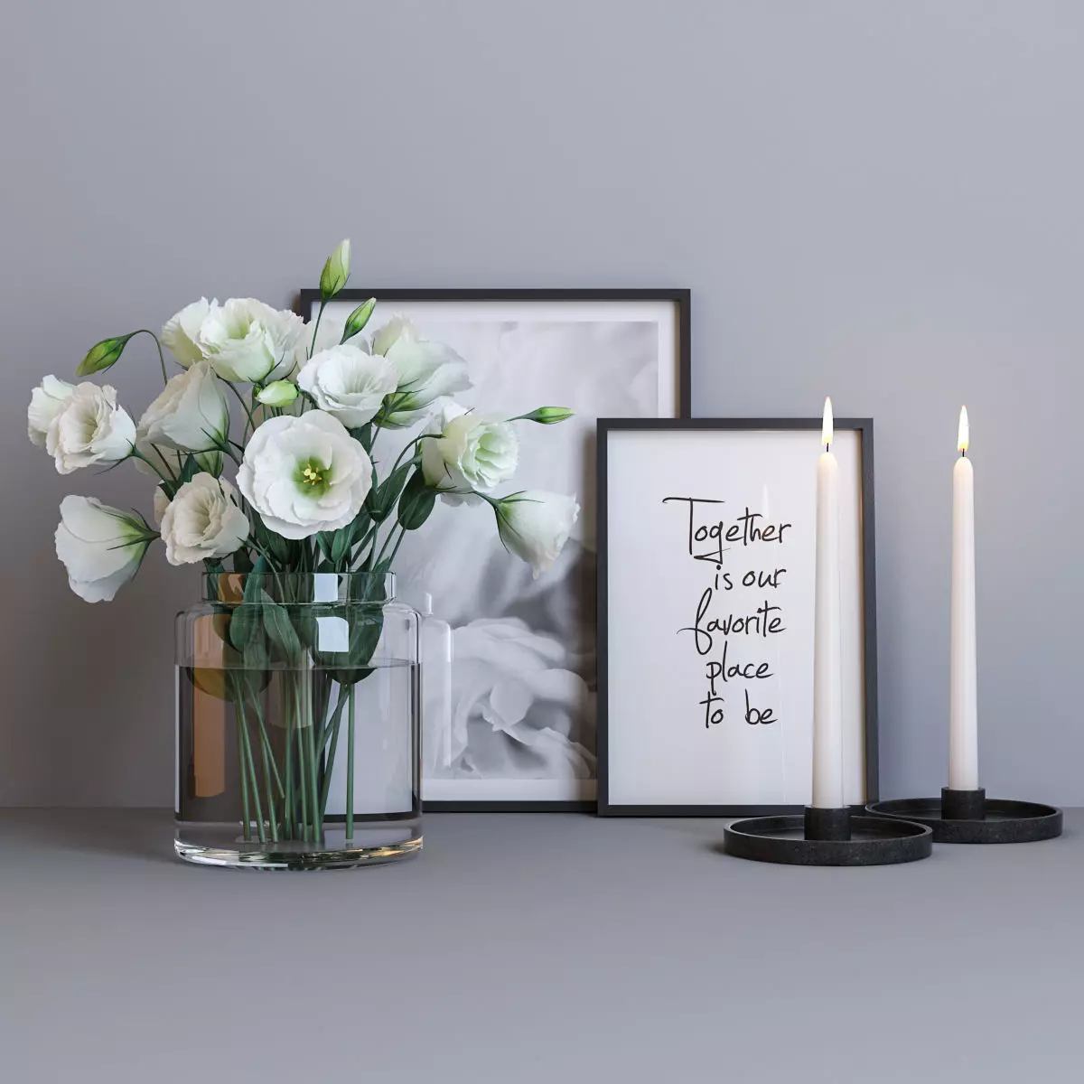 Decorative set flowers in glass vase 3D model