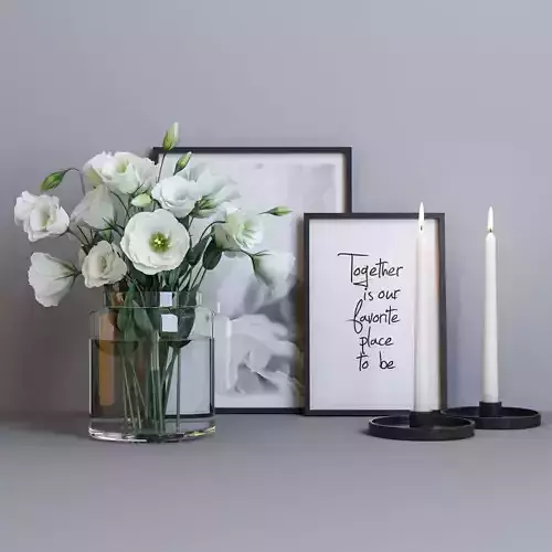 Decorative set flowers in glass vase