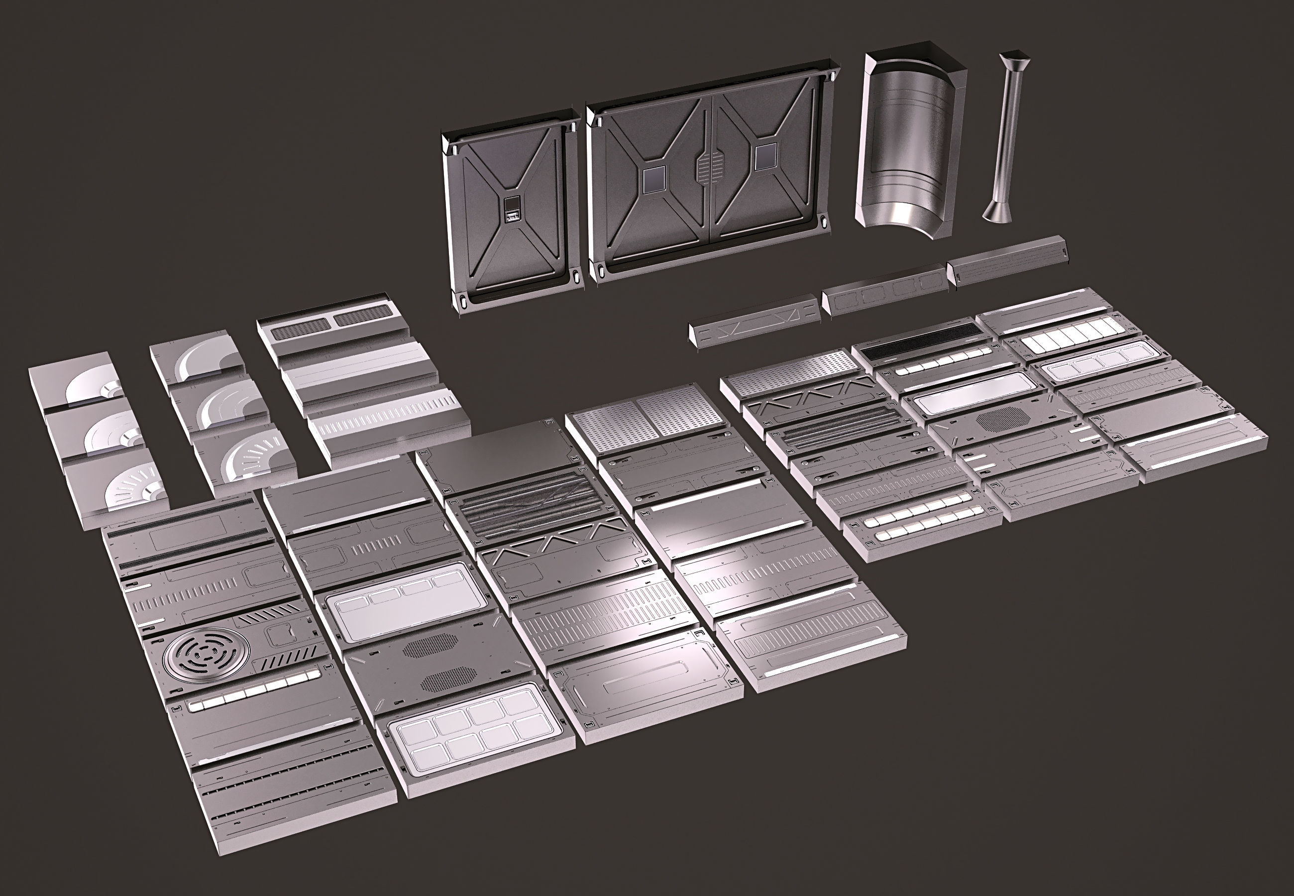 Sci Fi Interior Kitbash 3D model_1