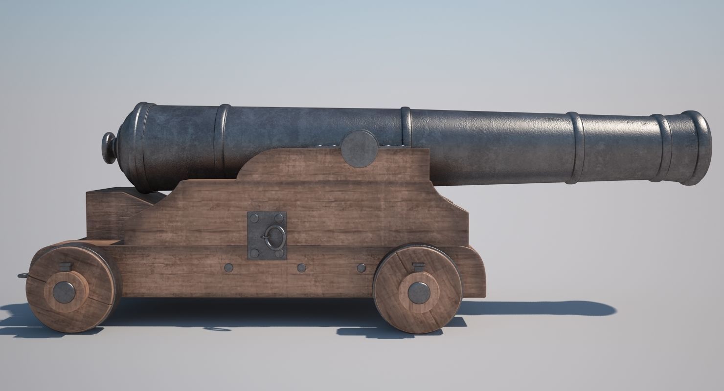 Cannons Set cannon on wooden platform 3D model_2