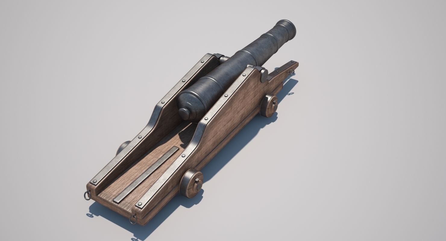 Cannons Set cannon on wooden platform 3D model_9