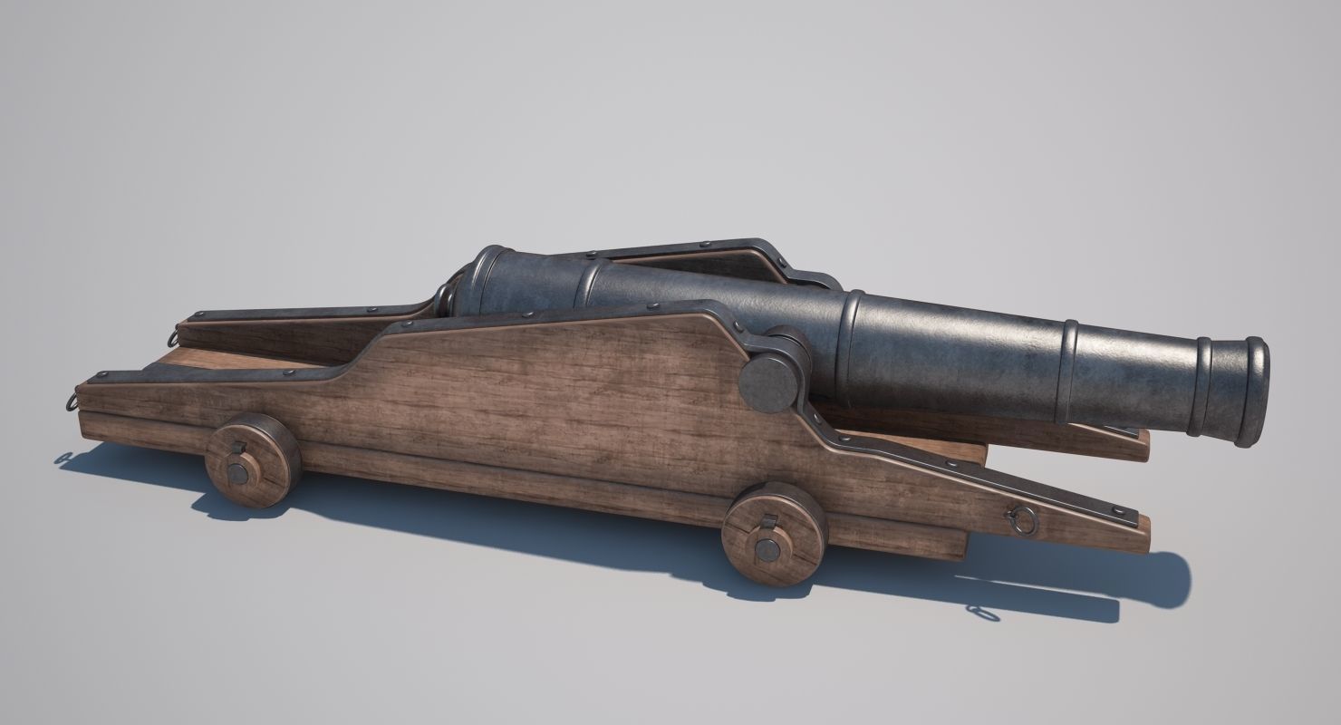 Cannons Set cannon on wooden platform 3D model_7