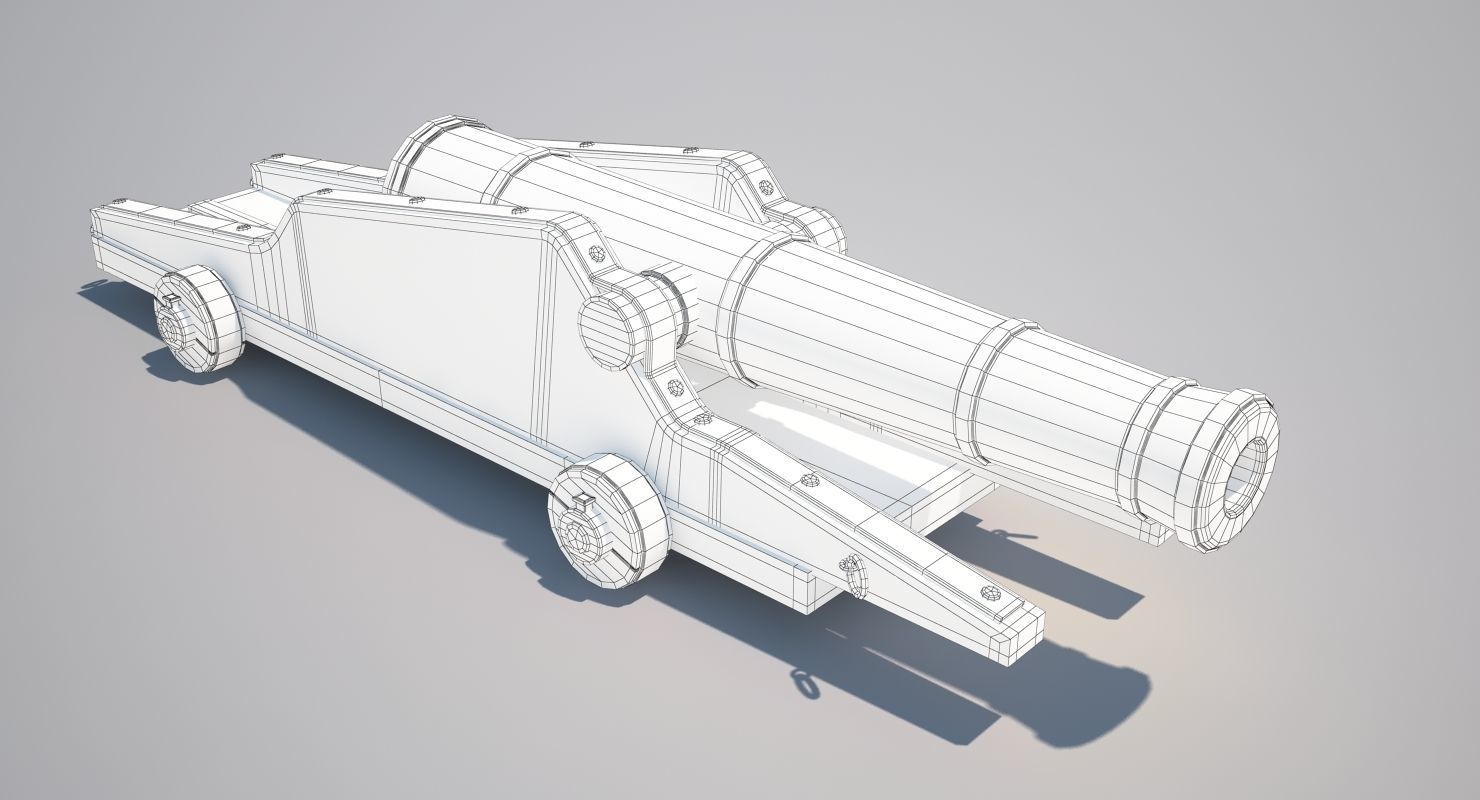 Cannons Set cannon on wooden platform 3D model_11
