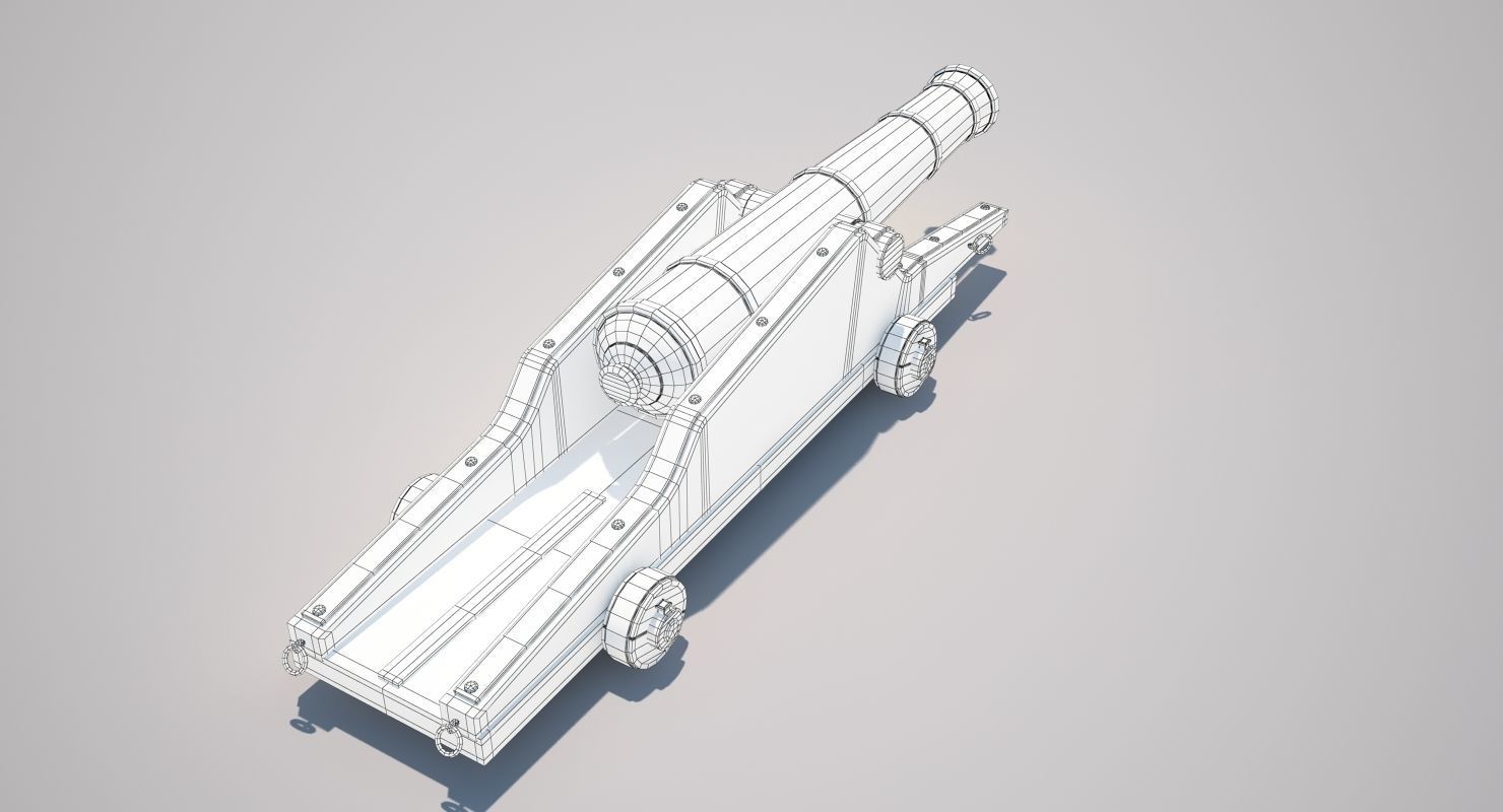 Cannons Set cannon on wooden platform 3D model_10