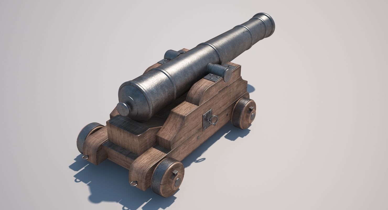 Cannons Set cannon on wooden platform 3D model_3