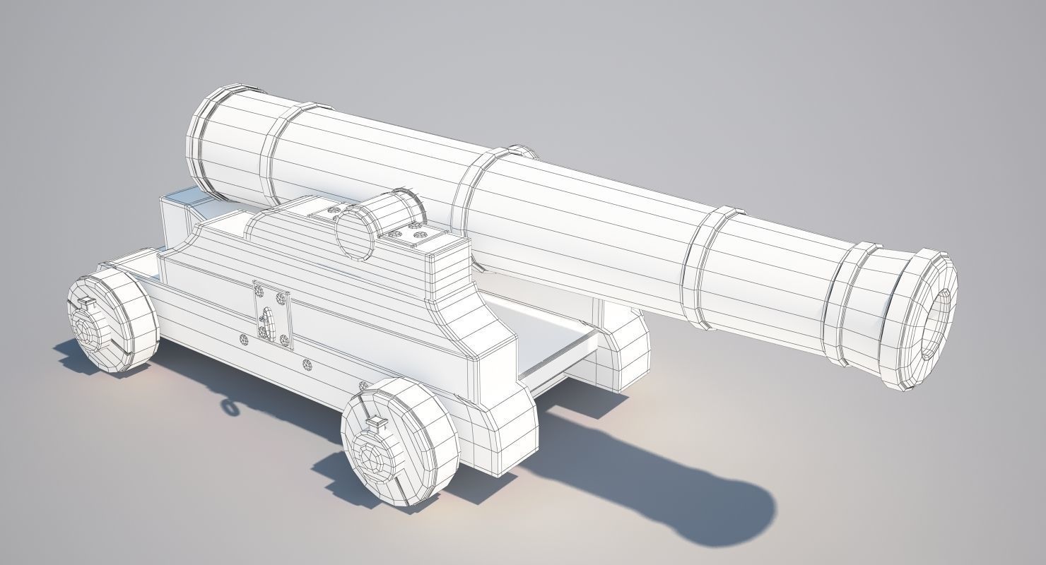 Cannons Set cannon on wooden platform 3D model_6