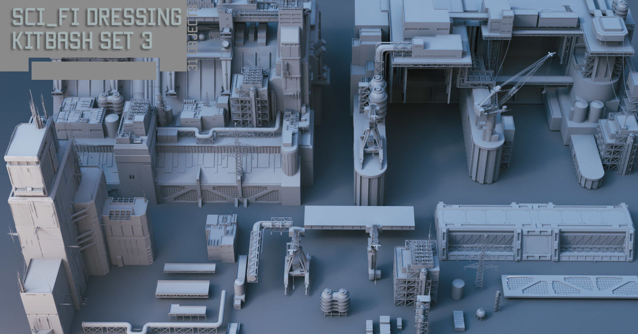 Scifi dressing kitbash set 3 Low-poly 3D model_4