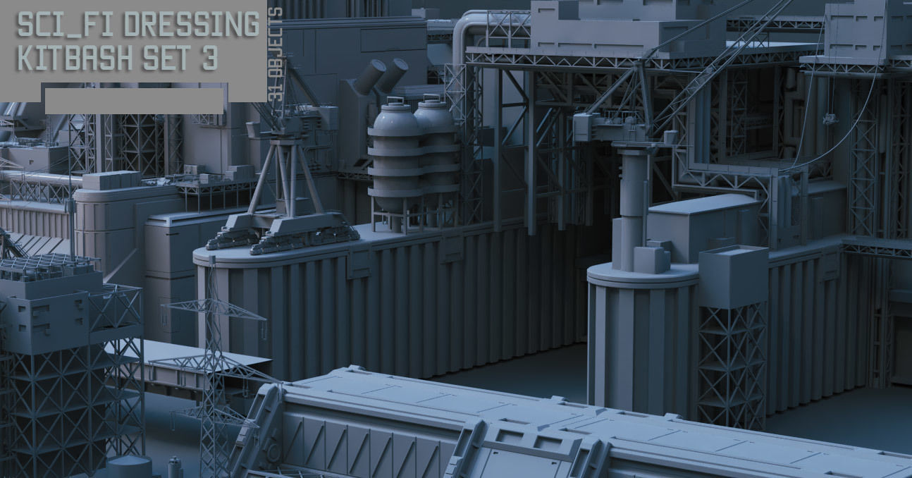 Scifi dressing kitbash set 3 Low-poly 3D model_1