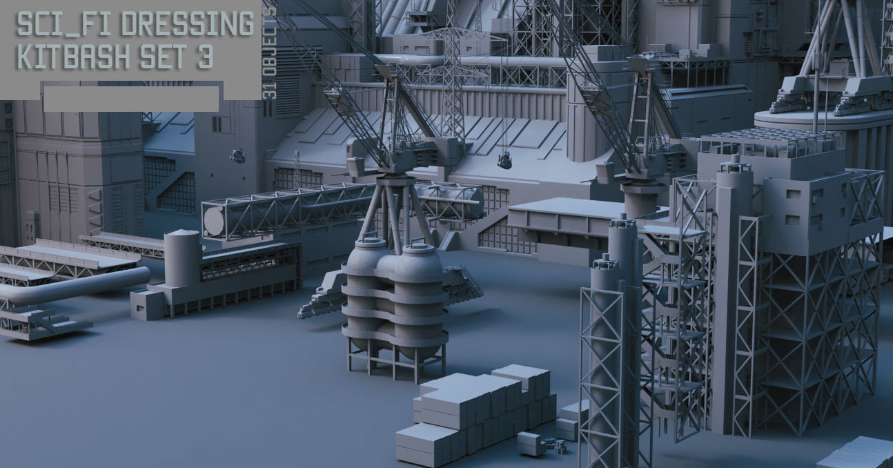 Scifi dressing kitbash set 3 Low-poly 3D model_2