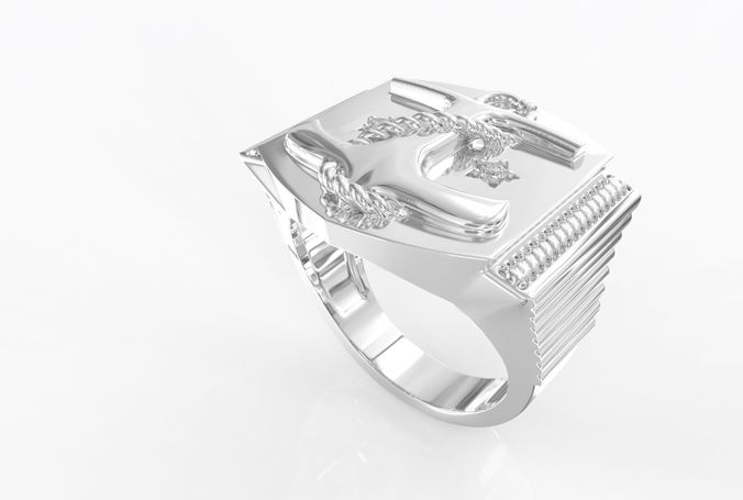 RING023 silver ring with cross and diamonds 3D print model