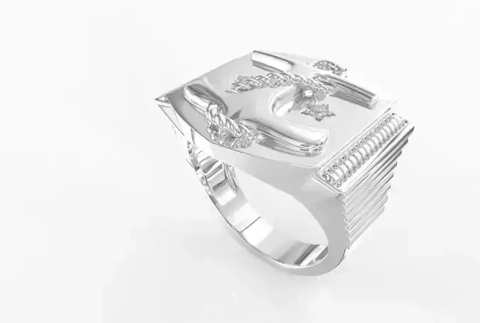 RING023 silver ring with cross and diamonds