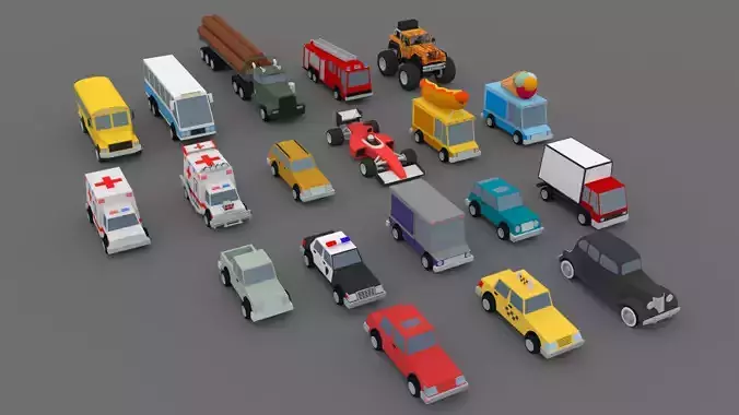 Collection of low-poly toon cars