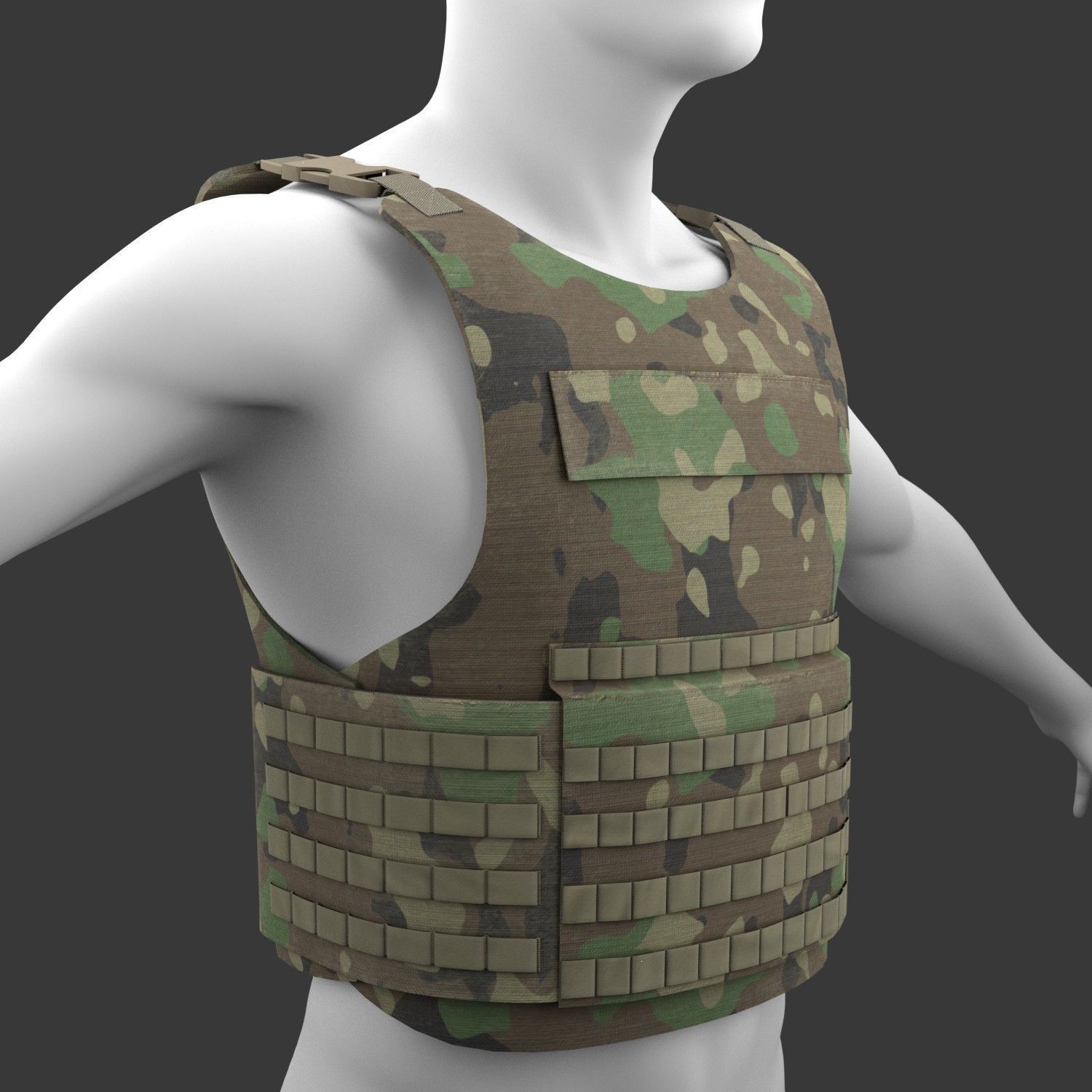 Military Woodland Tactical Vest Low-poly 3D model_1