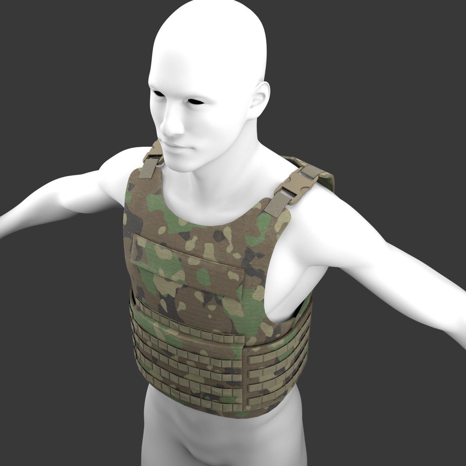 Military Woodland Tactical Vest Low-poly 3D model_3