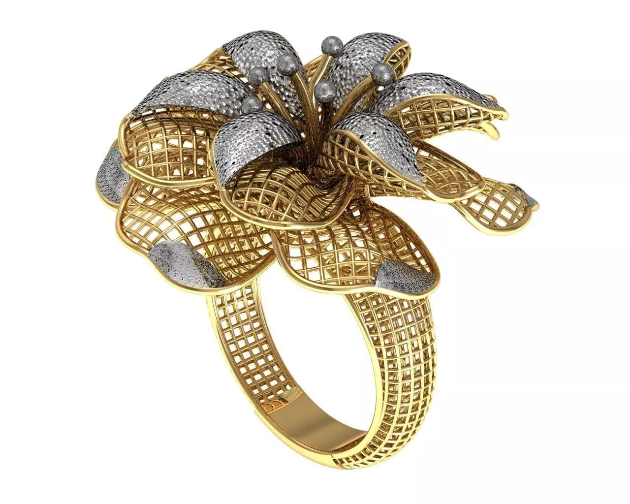 ring 1 flower in gold and diamonds Free 3D print model