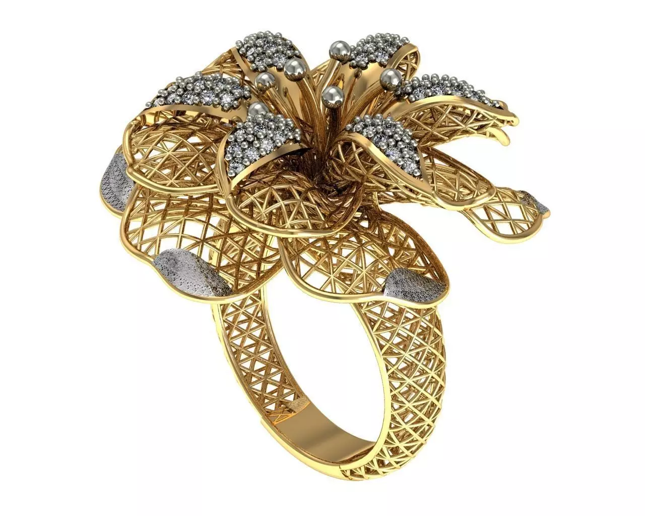 Ring 2 lily with diamonds Free 3D print model