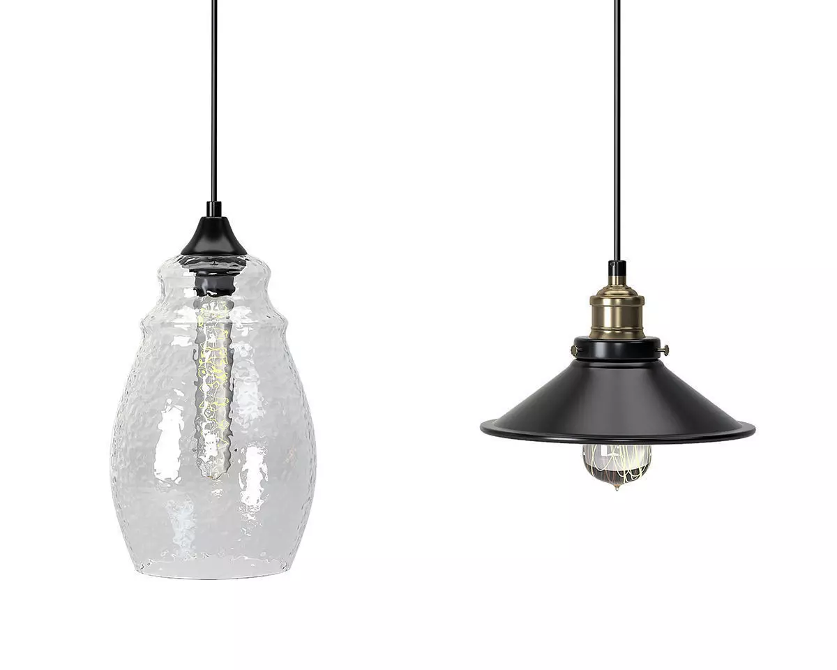 Hammered Glass Pendant and Andante Industrial Pendant 3D model_0