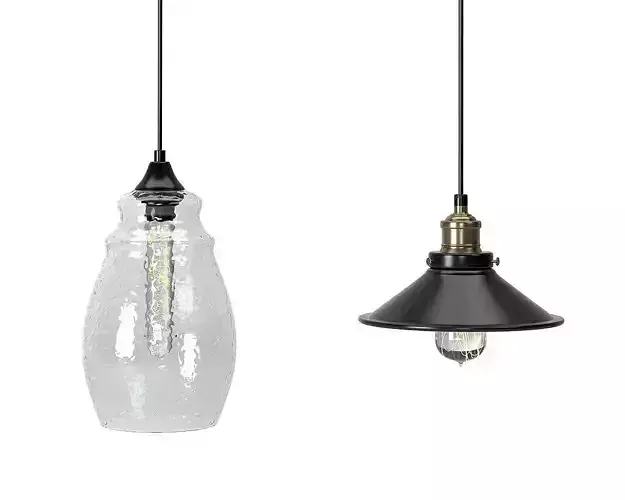 Hammered Glass Pendant and Andante Industrial Pendant 3D model
