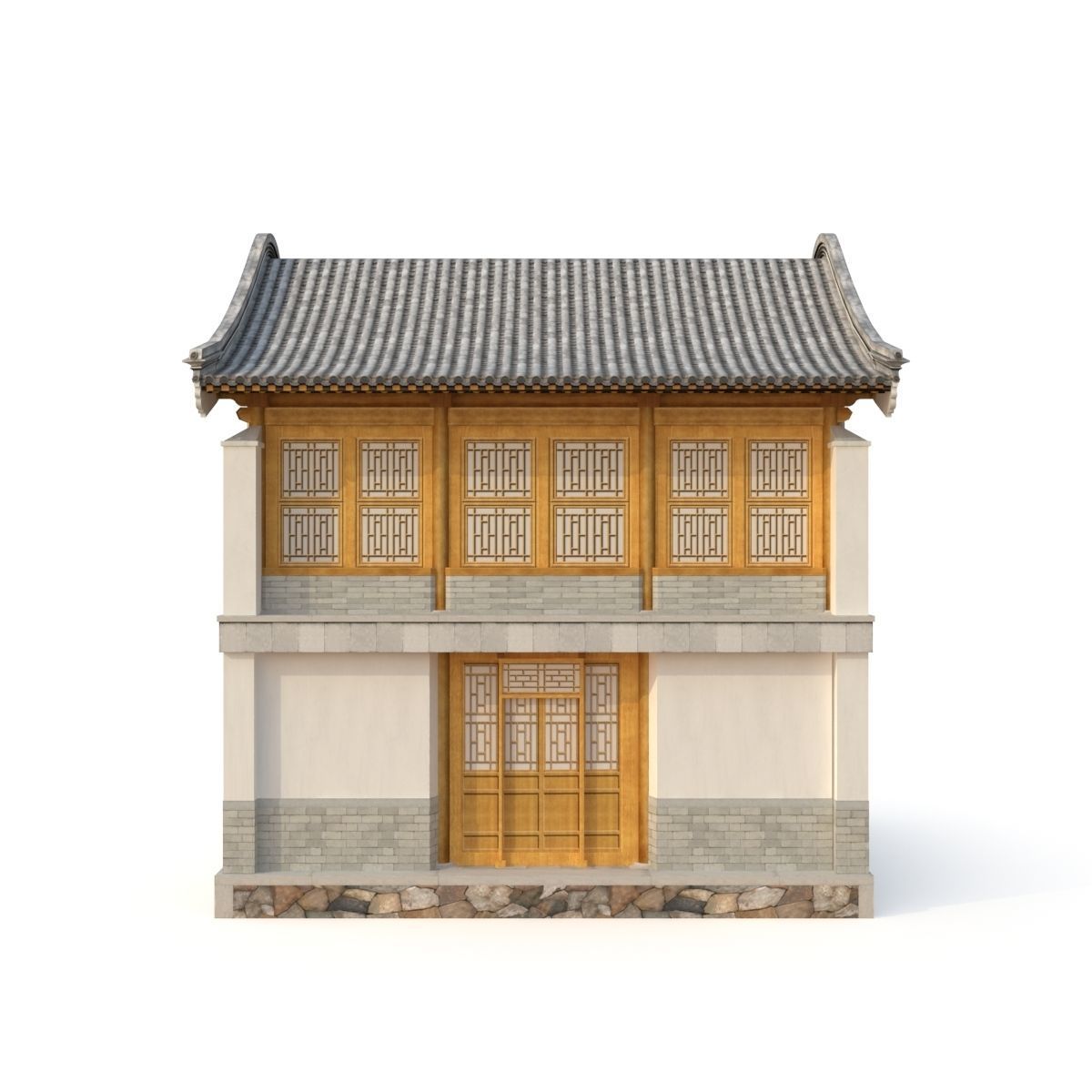 3D Chinese Two storey building Low-poly 3D model_6