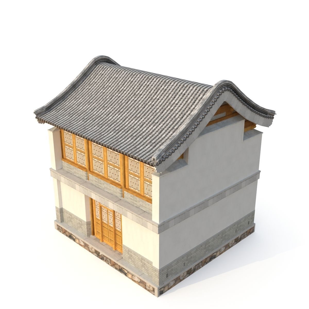 3D Chinese Two storey building Low-poly 3D model_2