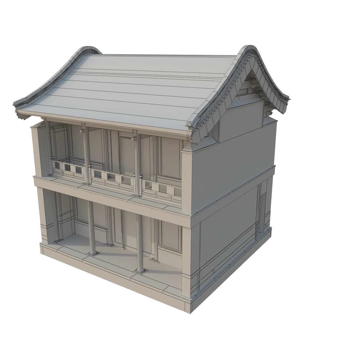 3D Chinese Two storey building Low-poly 3D model_9