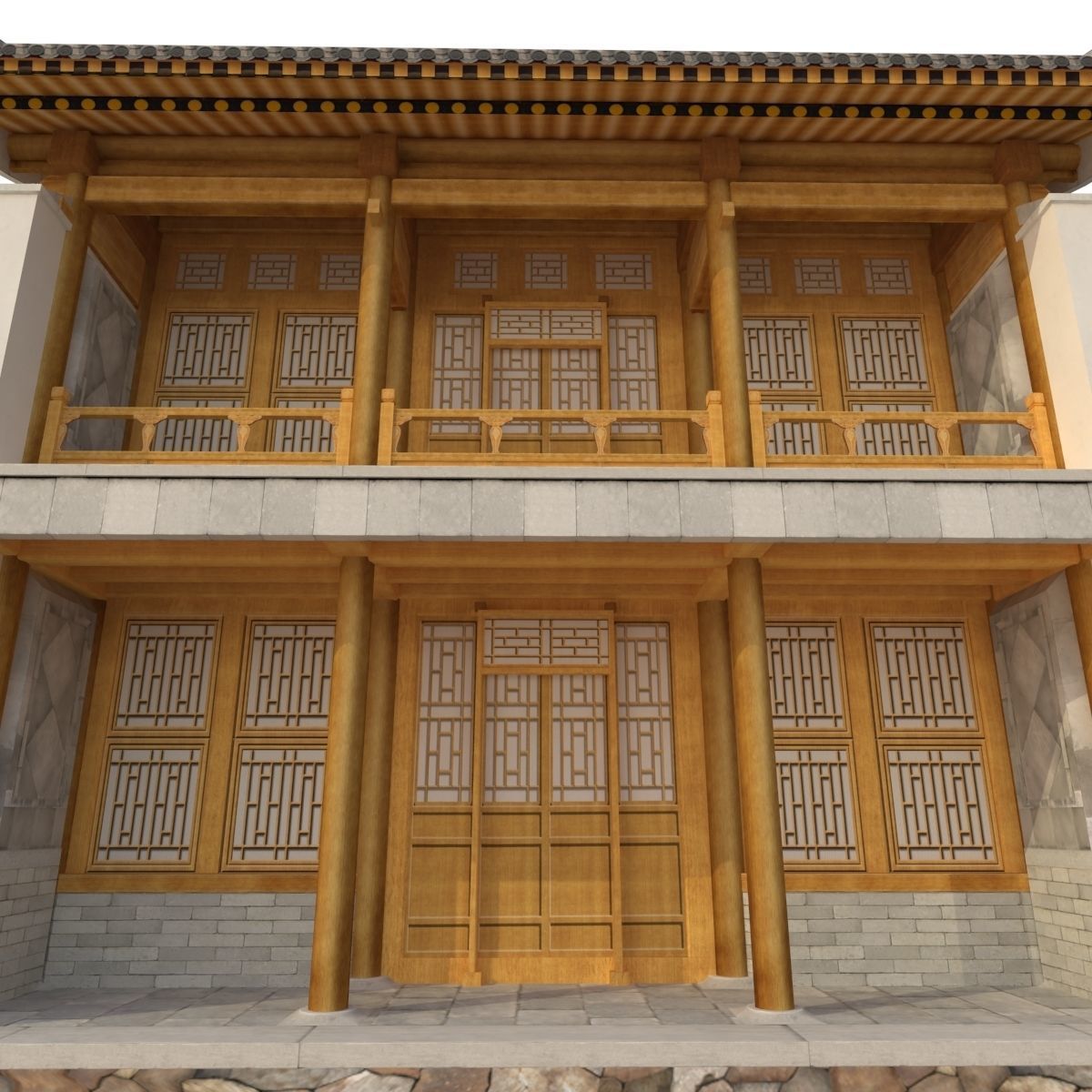 3D Chinese Two storey building Low-poly 3D model_8