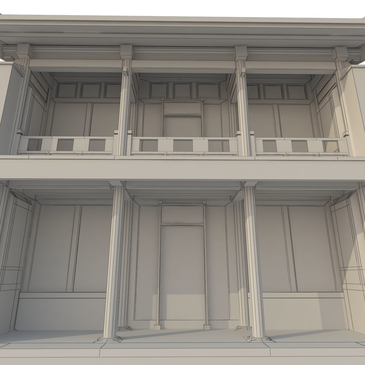 3D Chinese Two storey building Low-poly 3D model_10