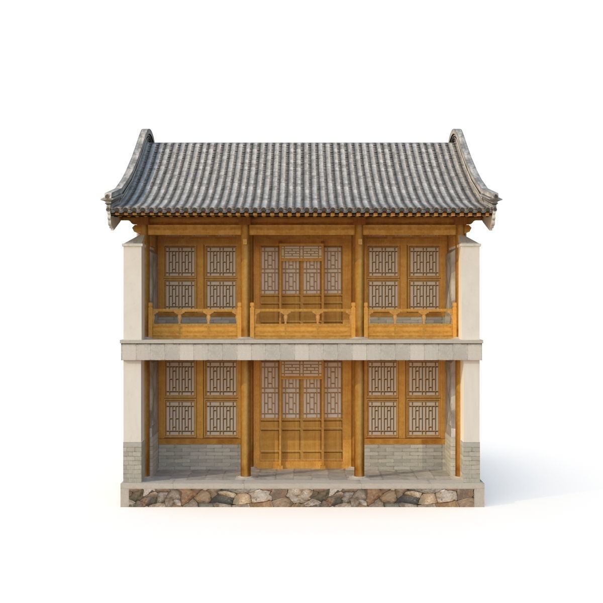 3D Chinese Two storey building Low-poly 3D model_7