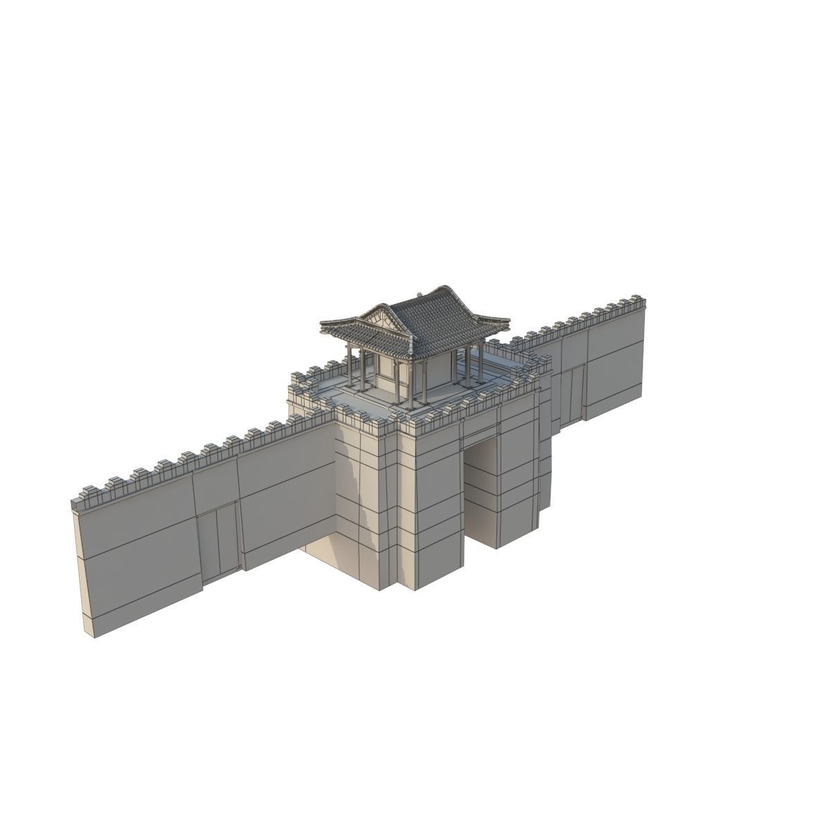3D Chinese City River Gate Low-poly 3D model_13