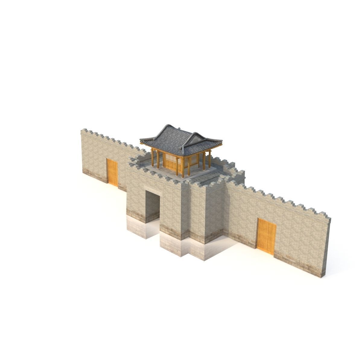 3D Chinese City River Gate Low-poly 3D model_2