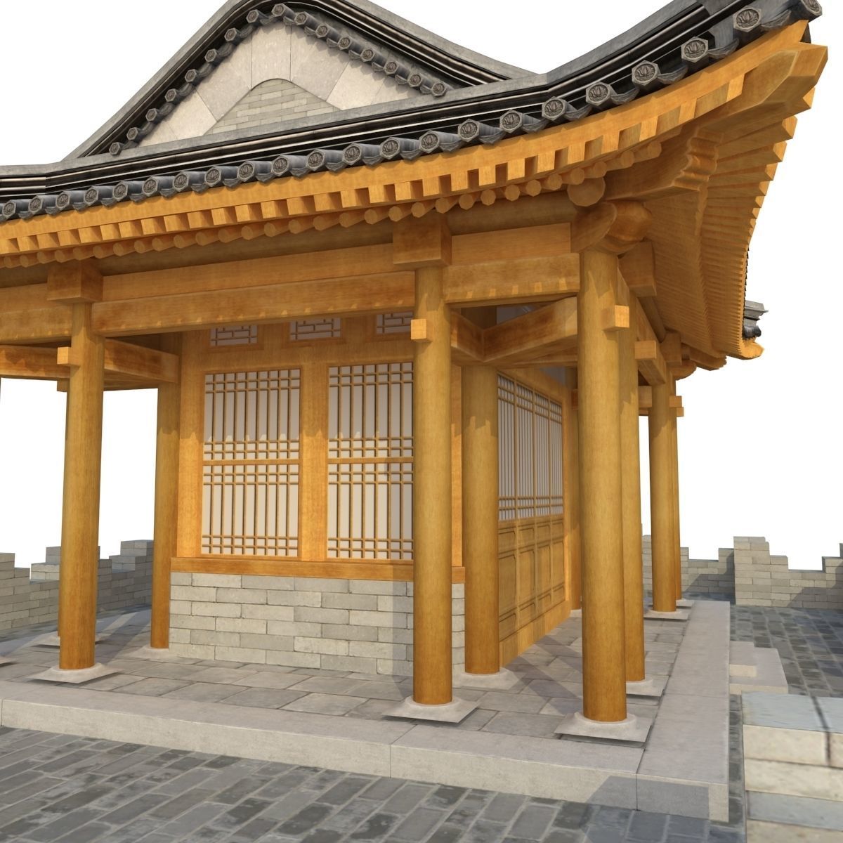 3D Chinese City River Gate Low-poly 3D model_10