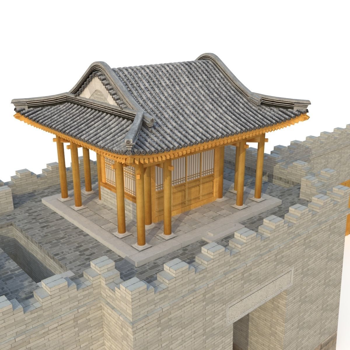 3D Chinese City River Gate Low-poly 3D model_9