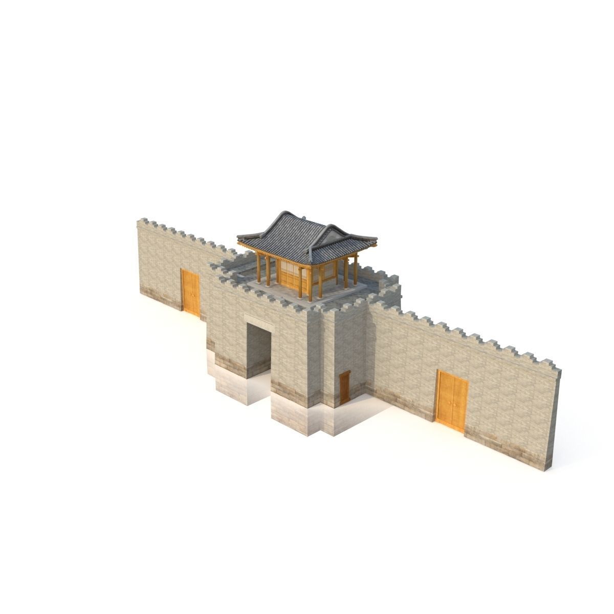 3D Chinese City River Gate Low-poly 3D model_7