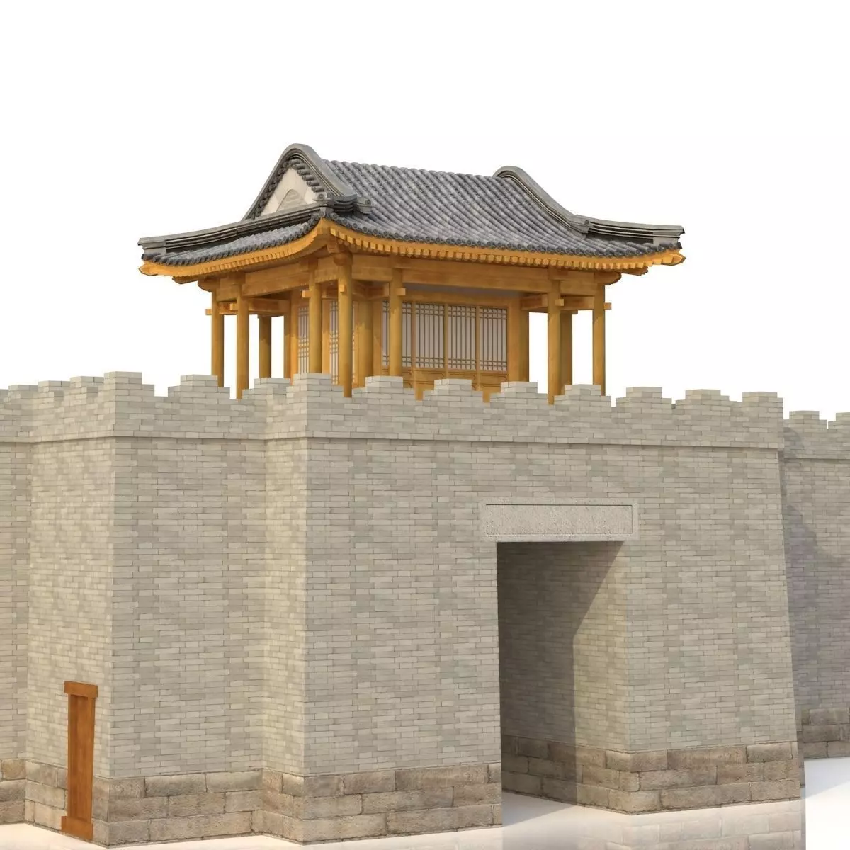 3D Chinese City River Gate Low-poly 3D model_0