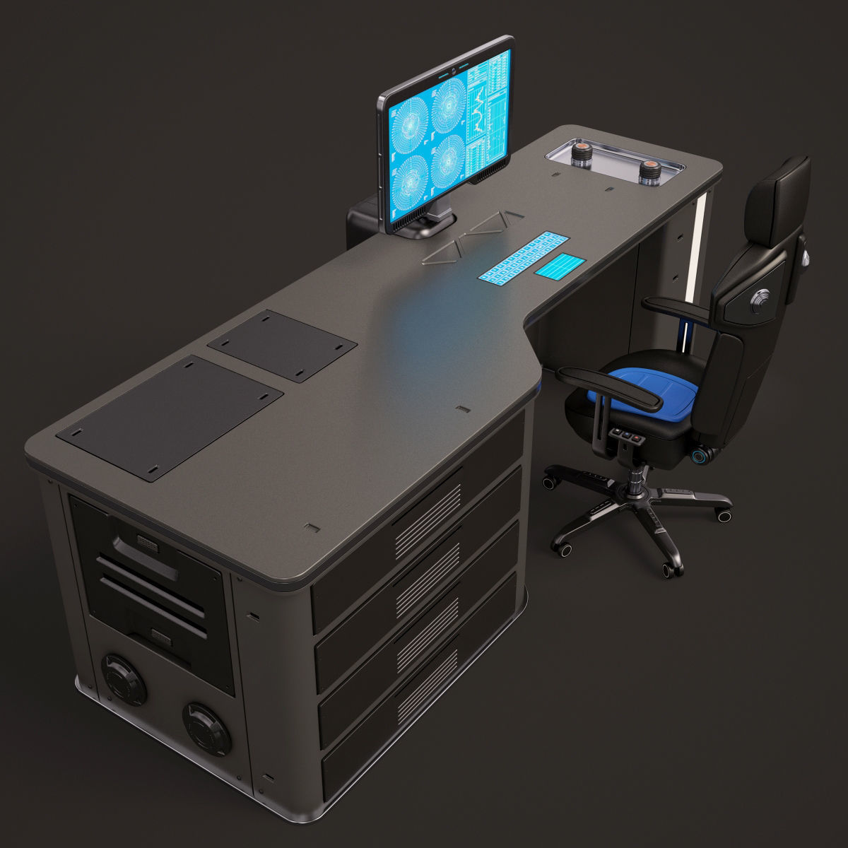 Sci Fi Lab Table and Chair  3D model_1