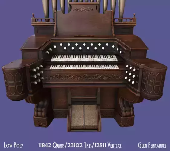 Antique Victorian Pump Pipe Organ Piano Low-poly 3D model